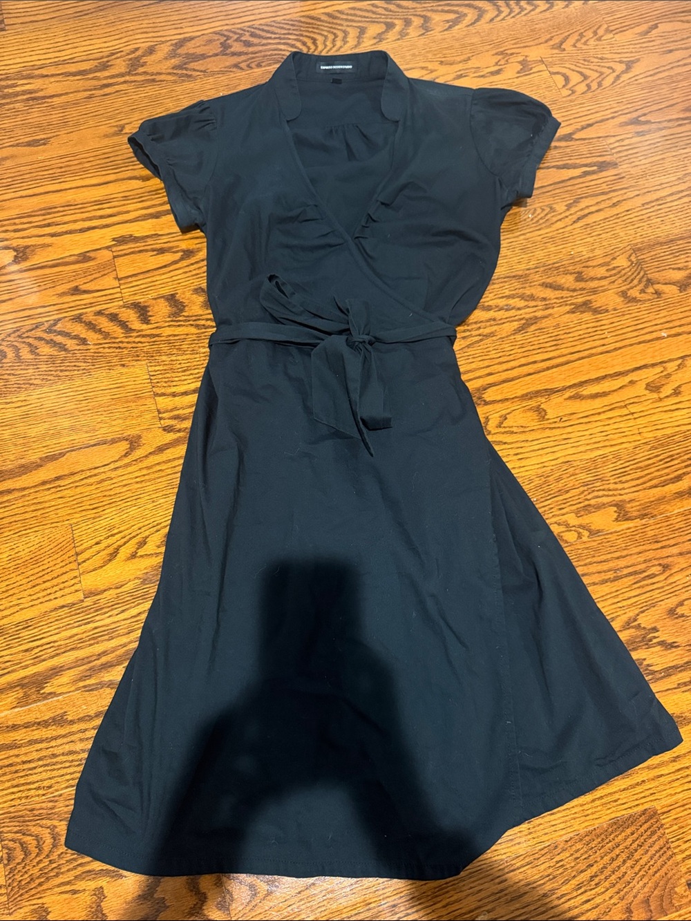Express Black Wrap Midi Dress with Tie Waist